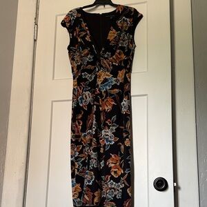 White House Black Market Black Floral Midi Dress